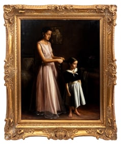 Illegibly Signed "Mother and Child" Oil on Canvas