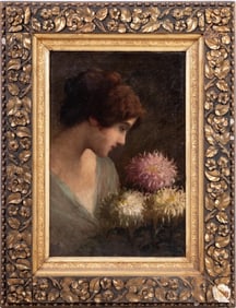 Illegibly Signed Portrait of a Woman Oil, 19th C.