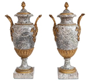 Louis XVI Style Gilt Bronze and Granite Urns, Pair