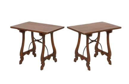 Spanish Colonial Walnut Trestle Tables, Pair