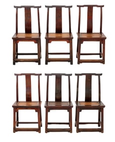 Chinese Hardwood Yokeback Side Chairs, 6