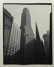 O. Winston Link "Trinity Church" Silver Print: O. Winston Link (American, 1914-2001), "Trinity Church, New York City", Gelatin Silver Print, circa 1948-1952, signed in pencil and inscribed "ET55" verso, The Lawrence Gallery label to reverse, burlw