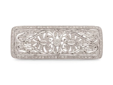 Art Deco 18K Gold Diamond Filigree Brooch