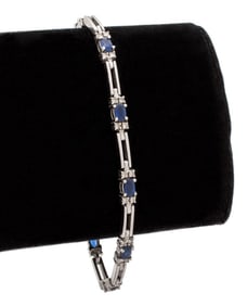 14K White Gold Sapphire Diamond Station Bracelet