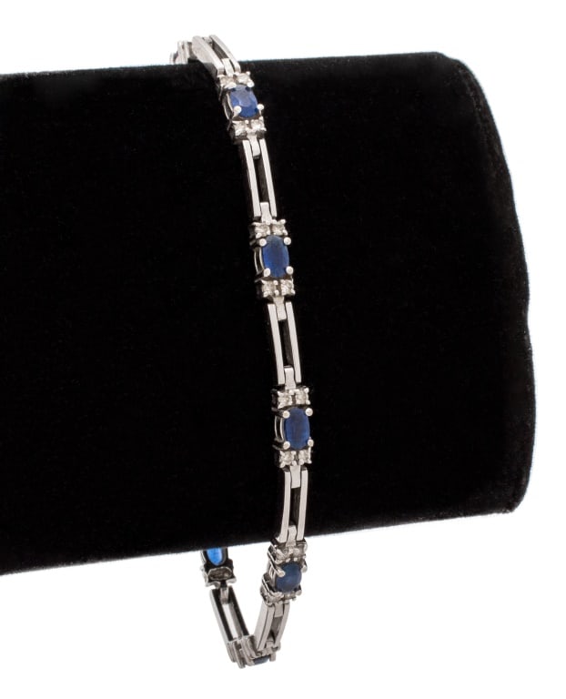 14K White Gold Sapphire Diamond Station Bracelet (1 of 4)