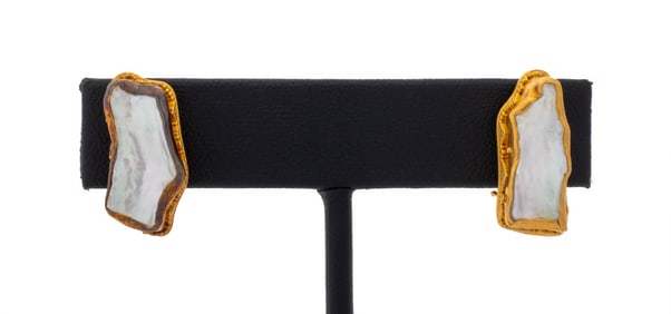 Etruscan Revival 22K Gold Baroque Pearl Earrings