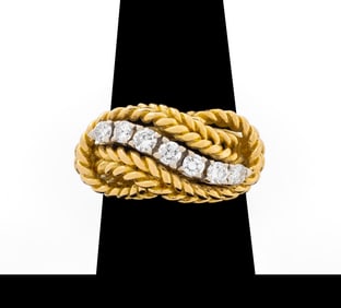 18K Yellow Gold Diamond Knot Ring