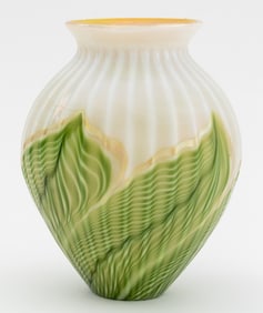 Tiffany Favrile Style Pulled Feather Glass Vase