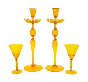 Murano Yellow Art Glass Tableware Articles, 4