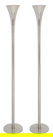 Laurel Mid-Century Modern Chrome Floor Lamps, Pair: Pair of Laurel Mid-Century Modern Chrome Trumpet Torchiere Floor Lamps. 66.5" H x 11" Diameter. Provenance: From an East 66th Street Collection. Keywords: Lighting, Vintage, Retro, MCM, Torchere, Stan