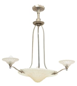 Art Deco Chrome & Glass 3-Light Chandelier