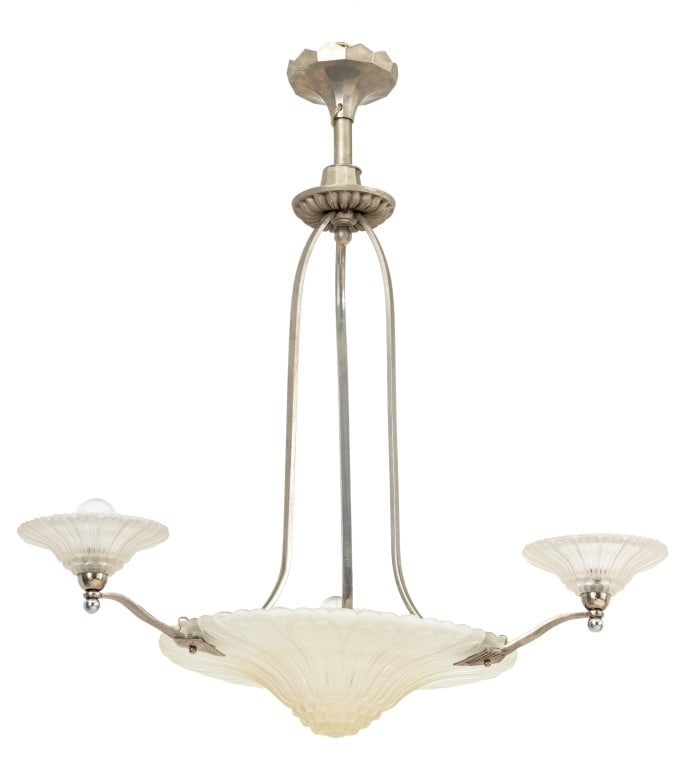 Art Deco Chrome & Glass 3-Light Chandelier (1 of 6)