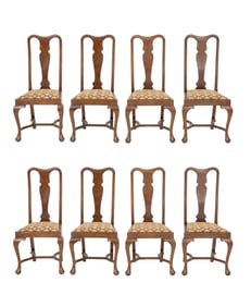 Queen Anne Style Walnut Dining Chairs, 8