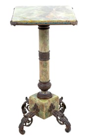 French Bronze & Enamel Mounted Onyx Pedestal