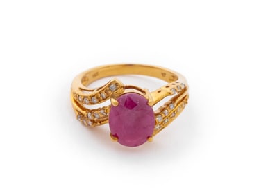14K Yellow Gold Ruby Diamond Ring