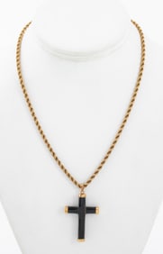 14K Gold Ebonized Wood Cross Pendant Necklace