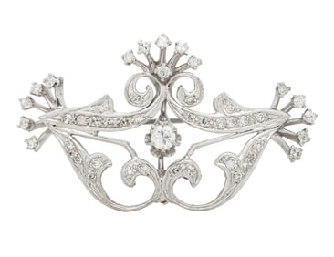 14K White Gold Diamond Lace & Spray Pin Pendant