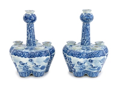 Chinese Blue and White Porcelain Tulip Vases, Pair