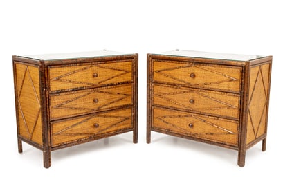 Gabriella Crespi Style Rattan Chests, Pair