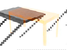 Milo Baughman Burl Wood Writing Table: Milo Baughman Burl Wood Writing Table, with three short drawers. 29.25" H x 54" W x 27.25" D. Provenance: From a New York City Collection. Keywords: Vintage Furniture, Desk, Console, Mid-Century Moder