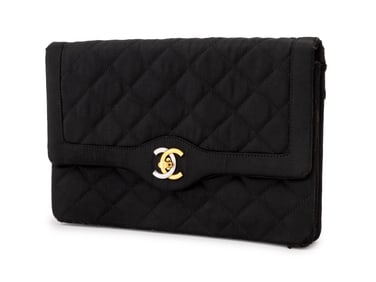 Chanel Quilted Black Satin Clutch