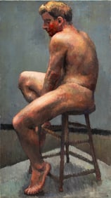 M. Gruing Seated Male Nude Oil on Canvas