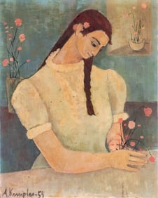 Anita Kempler Girl with Flowers Oil, 1954