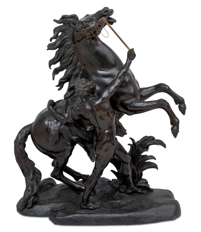 Guillaume Coustou "Marly Horse" Patinated Bronze: After Guillaume Coustou (French, 1677-1746) "Marly Horse" Patinated Bronze Sculpture, late 19th century. 24" H x 19" W x 9" D. Keywords: French Art, Statue, Louis XV, Chateau Marly, Bronzier, Equestri