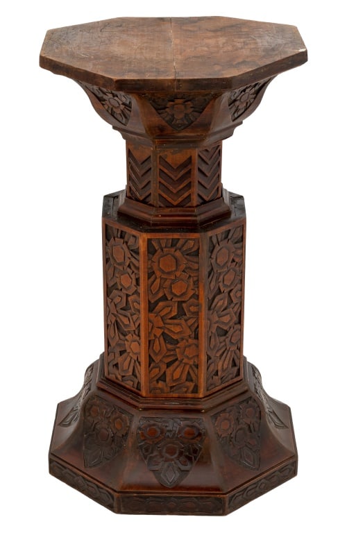 French Art Deco Carved Pine Pedestal (1 of 5)