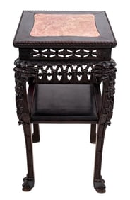 Chinese Hardwood & Marble Pedestal Table, 19th C.