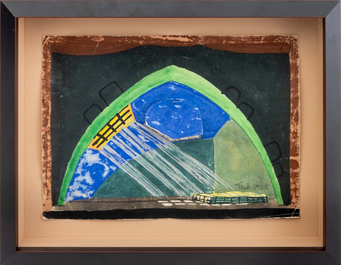 Theatre Stage Design Prison Mixed Media Collage: 20th Century French School, Prison Cell, Scene Mixed Media Collage, marked in pencil "Faust /1er acte" lower right, black frame. Image: 8.75" H x 11" W; frame: 11.5" H x 14.75" W x 2" D. Provenance: F