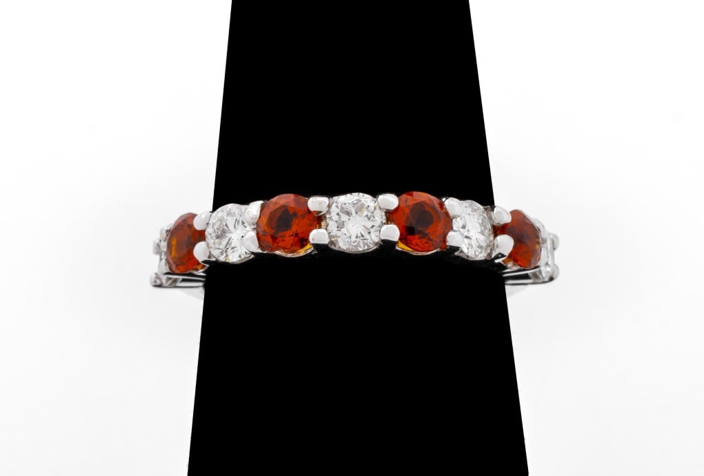 18K White Gold Diamond Citrine Shared Prong Ring: 18K White Gold Diamond Citrine Shared Prong Ring, featuring 5 round brilliant cut diamonds weighing a total of approx. 0.65 carat, further decorated with 4 round brilliant cut citrines weighing a tota