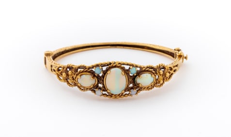 14K Yellow Gold Opal Bangle