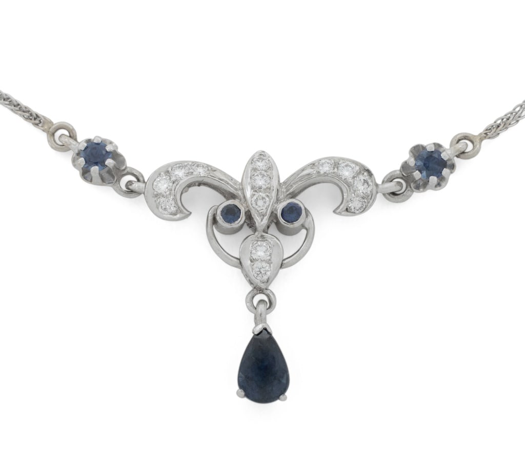 14K White Gold Sapphire Diamond Station Necklace (1 of 6)
