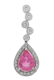14K White Gold Rubellite Diamond Pendant