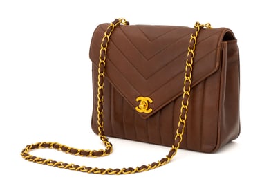 Chanel Brown Quilted Lambskin Chevron Flap Bag