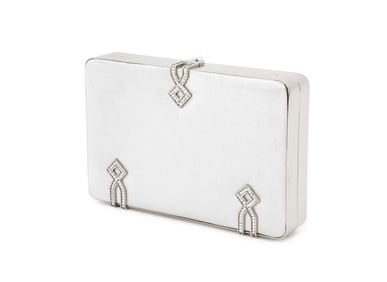 Judith Leiber Silver-Tone Metallic Leather Clutch