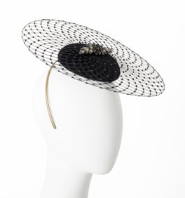 Philip Treacy Black Veil and Rhinestone Fascinator