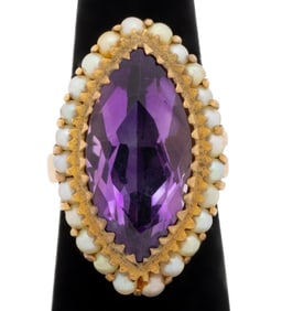 14K Yellow Gold Amethyst Pearl Ring