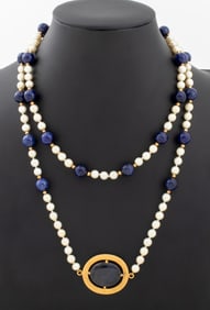 14K Gold Pearl, Sodalite, & Labradorite Necklace