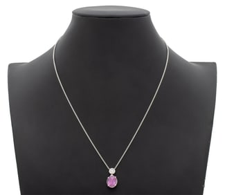 14K White Gold Pink Tourmaline Diamond Necklace