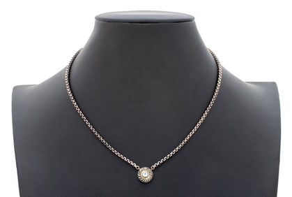 David Yurman Silver 14K Gold Blue Topaz Necklace
