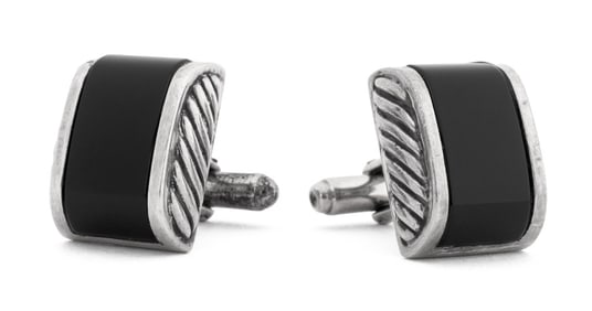 David Yurman Sterling Silver Onyx Cufflinks