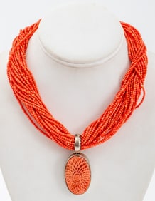 Stephen Dweck Red Coral Pendant Necklace