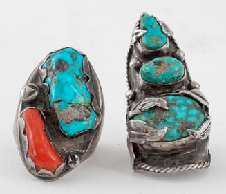 Navajo Dine Silver Turquoise Statement Rings, 2