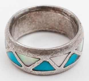 Native American Silver Turquoise & MOP Inlay Ring