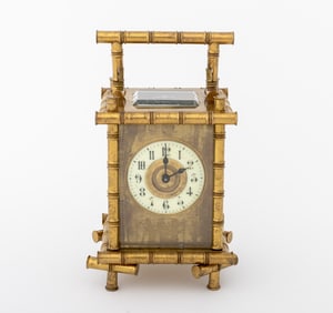 French Brass Faux Bamboo Carriage Clock