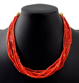 Coral Multi-Strand Necklace with 18K Gold Clasp