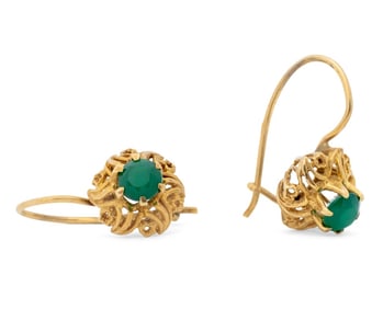 14K Yellow Gold Emerald Earrings