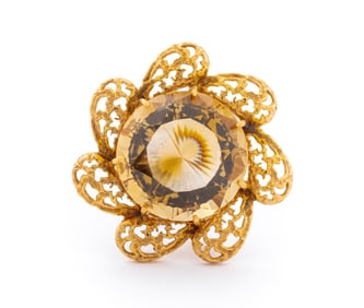 14K Yellow Gold Smoky Quartz Brooch